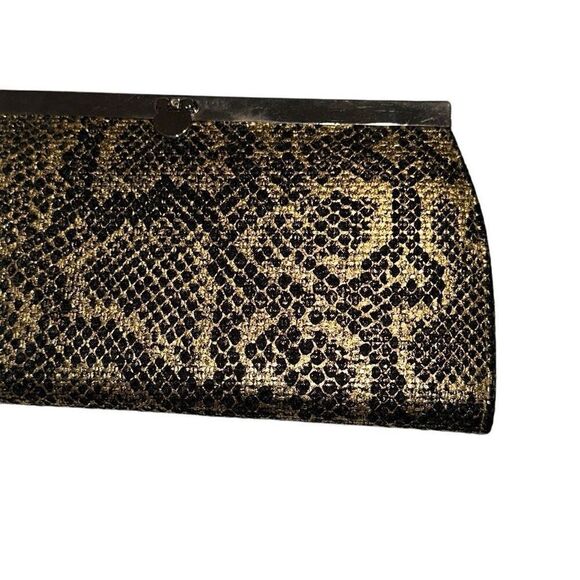 Mirror Mirror Black & Metallic Gold Snakeskin Print Clutch Wallet Ladies OS - Picture 3 of 11